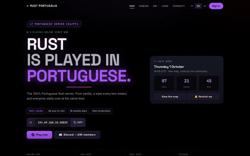 Homepage of rustportugalia.pt, built by us
