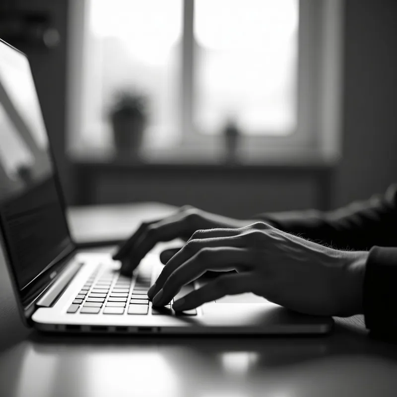 Hands typing on a laptop