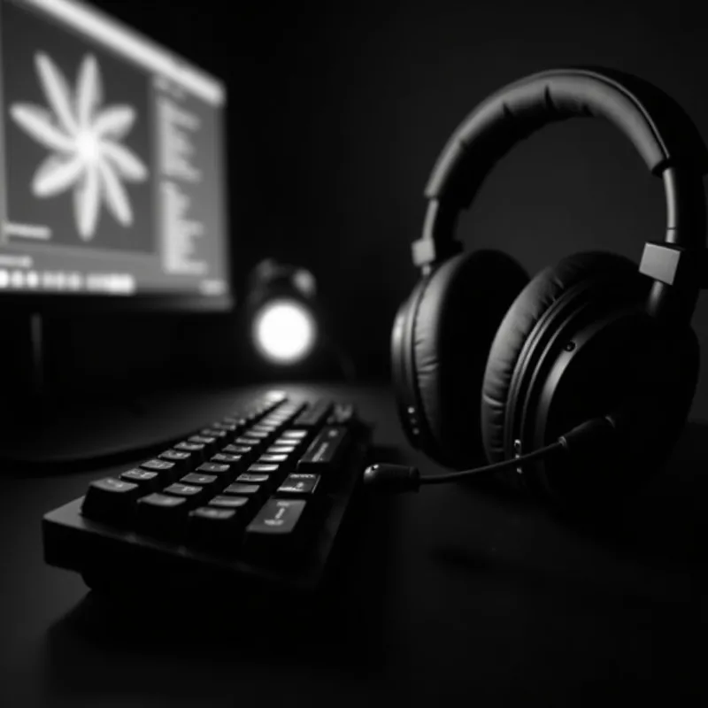 Keyboard and headset on a gaming desk